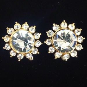 Vintage Trifari Rhinestone Clip Earrings Statement